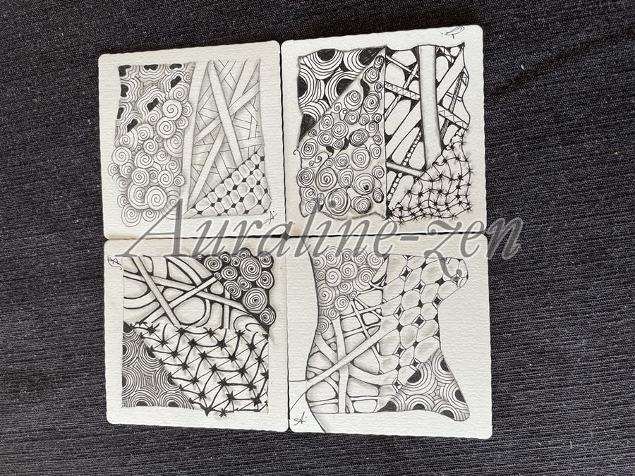 Tuiles réalisées pendant un atelier de la Méthode Zentangle®