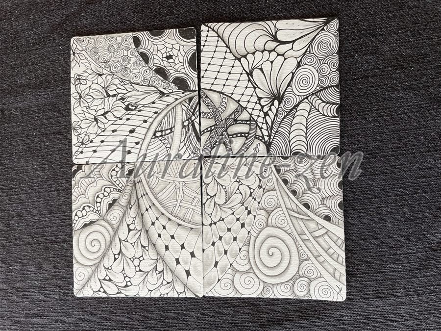Tuiles réalisées pendant un atelier de la Méthode Zentangle®